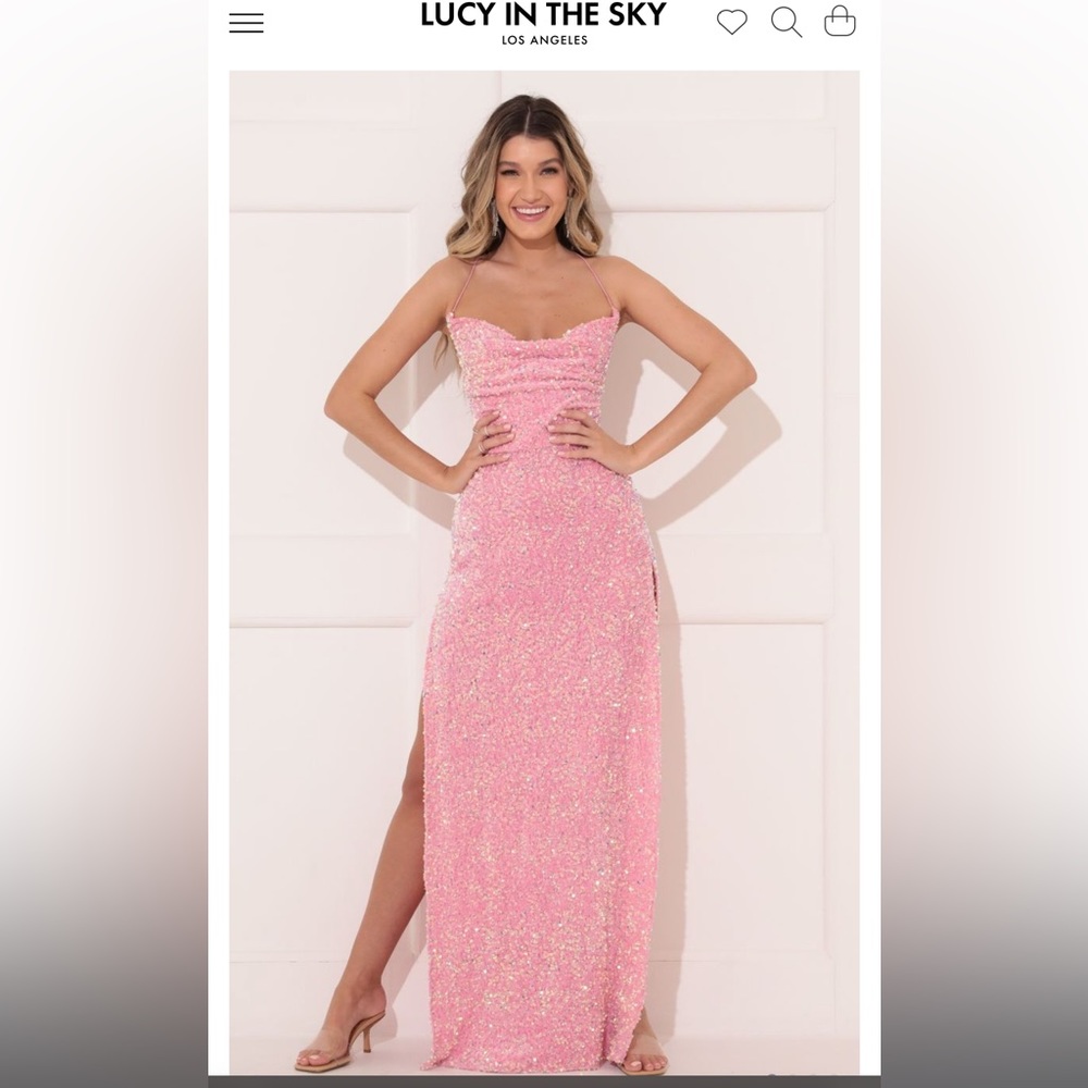 lucy in the sky pink sparkly formal dress, size medium, fits small